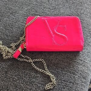 Victoria's Secret Hot Pink Clutch with Gold Chain